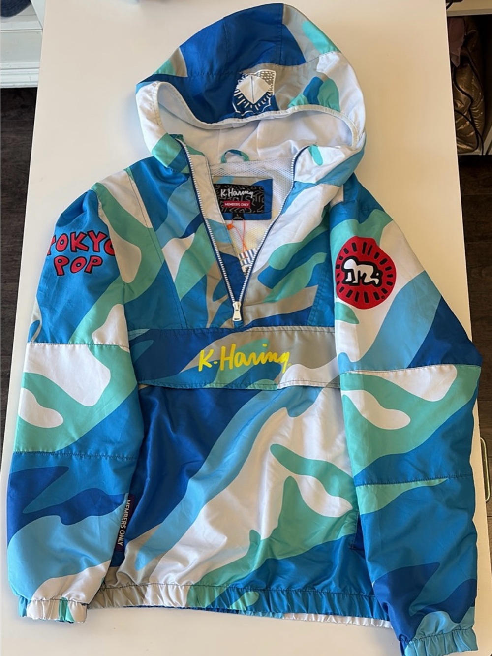 Members Only Keith Haring Camo Windbreaker Jacket Hoodie
